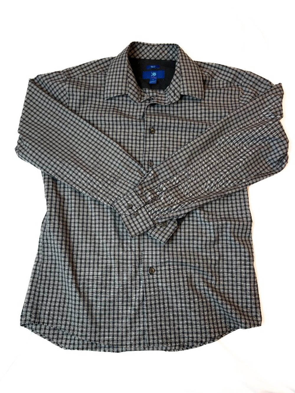 Egara Non-Iron Slim Fit Gray Black Gingham Button Down Shirt Mens Size L NWOT